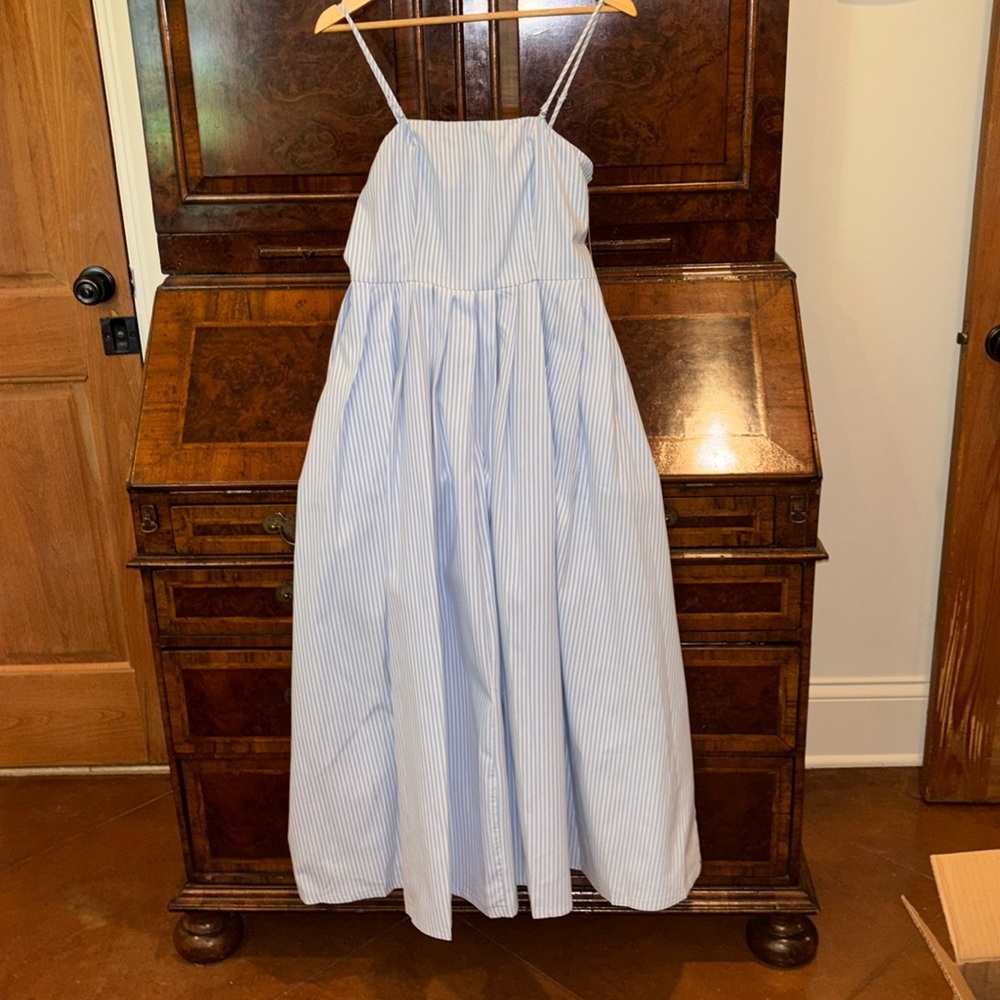 A New Day blue and white striped maxi Sundress with removable strap. No belt